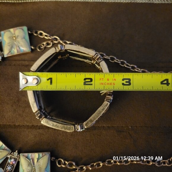 Kirks Folly 80s Enamel Butterfly Stretch Rhinestone Bracelet Panel Necklace Set - Picture 10 of 10